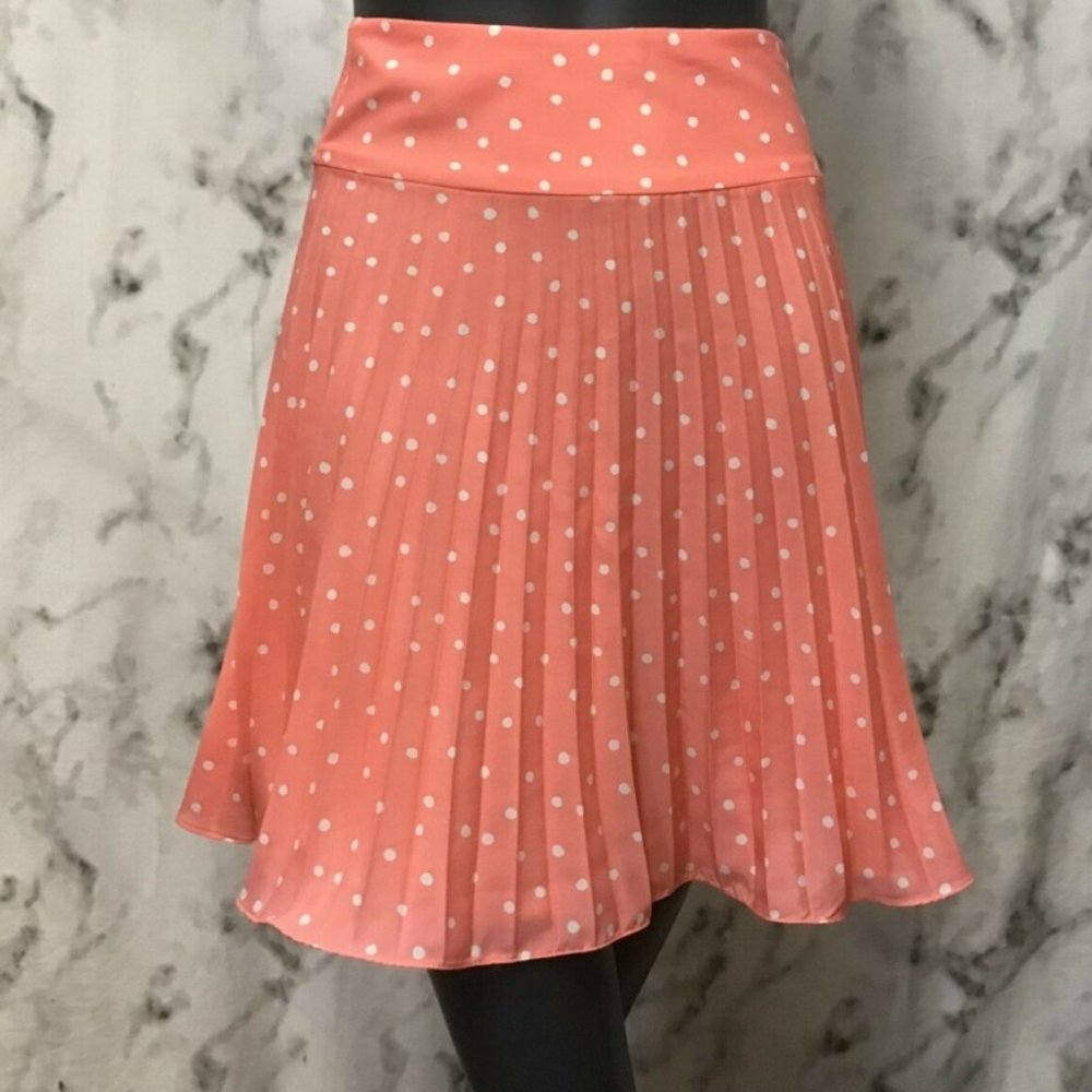 REVIEW Pleated Coral White Polka Dot High Waisted Skirt - Picture 3 of 6